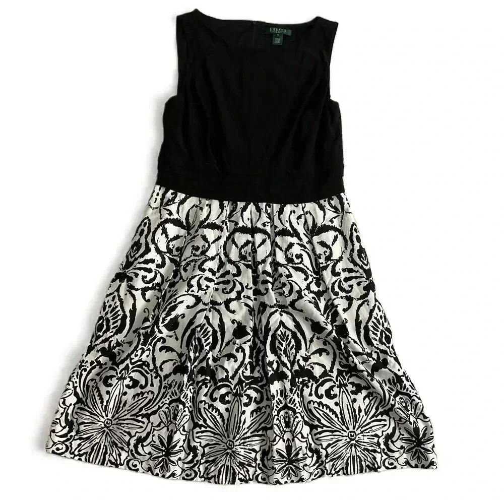 Lauren By Ralph Lauren Black And White Sleeveless Dress Size 12